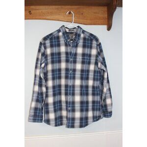Eddie BauerMens Relaxed Fit Blue & White Plaid Long Sleeve Button-Up Shirt Large
